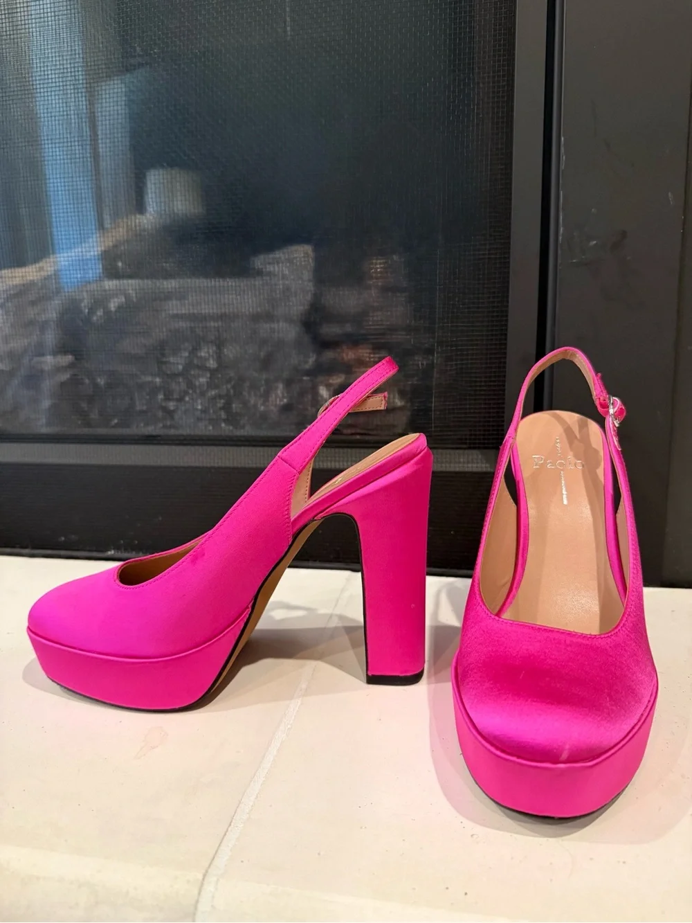 Linea Paolo Fabulous Hot Pink Satin Platform Slingback Pumps